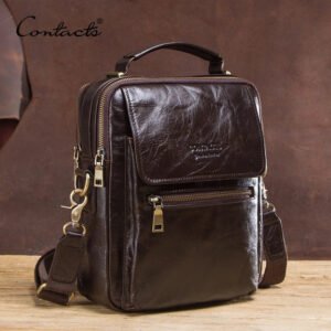 CONTACT'S new genuine leather messenger bag for men casual shoulder bags male flap bag luxury brand crossbody bags for 9.7" Ipad-Sole Feat