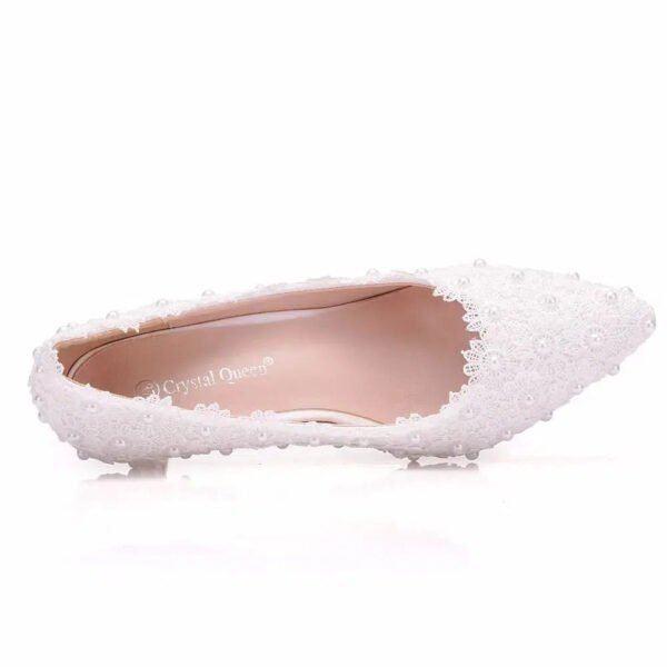 Crystal Queen White Lace Wedding Shoes 5CM Thick kitten Heel Shoes White Lace Pumps Princess Party Birthday Heels-Sole Feat