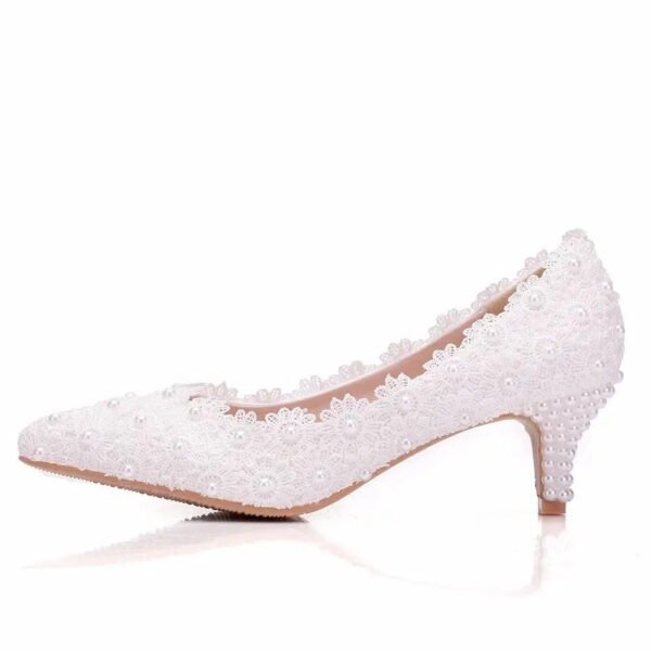 Crystal Queen White Lace Wedding Shoes 5CM Thick kitten Heel Shoes White Lace Pumps Princess Party Birthday Heels-Sole Feat