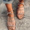 Women's Sandals Summer 2023 Rivet Shoes Lightweight Non-Slip Women's Fashion Transparent Designer Studded Sandals Flat-Solefeat