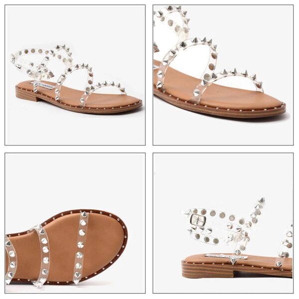 Women's Sandals Summer 2023 Rivet Shoes Lightweight Non-Slip Women's Fashion Transparent Designer Studded Sandals Flat-Solefeat