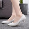 Crystal Queen White Lace Wedding Shoes 5CM Thick kitten Heel Shoes White Lace Pumps Princess Party Birthday Heels-Sole Feat