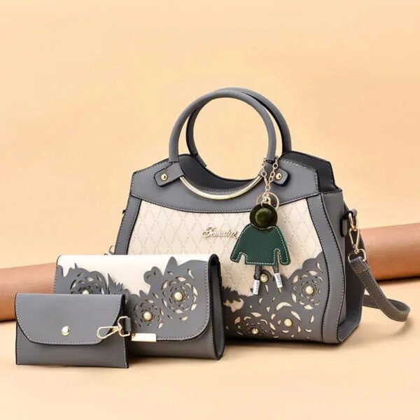 2024 Female Composite Bags Hollow Out Ombre Handbag Floral Print Shoulder Bag Ladies Pu Leather Casual Tote Bags Vintage Bolsa-Solefeat