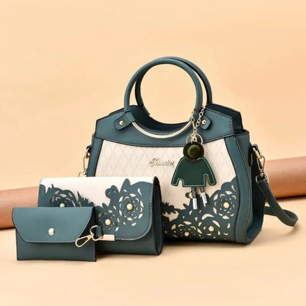 2024 Female Composite Bags Hollow Out Ombre Handbag Floral Print Shoulder Bag Ladies Pu Leather Casual Tote Bags Vintage Bolsa-Solefeat