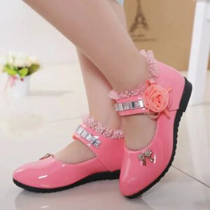 2021 New Children Elegant Princess PU Leather Sandals Kids Girls Wedding Dress Party Beaded Shoes For Girls-Solefeat