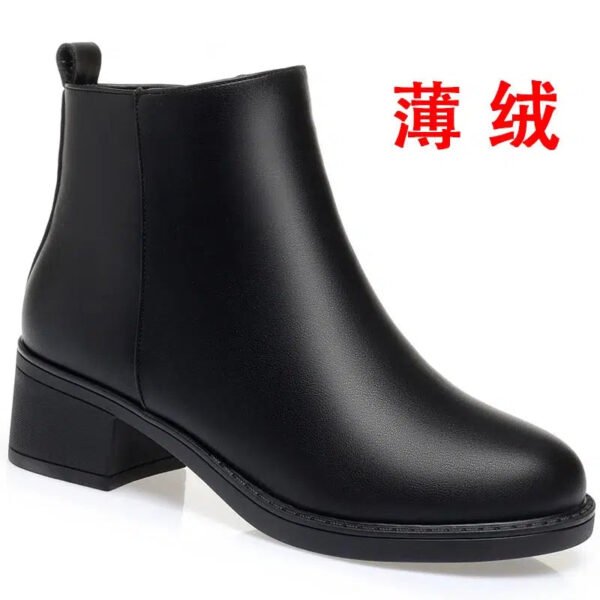 Winter Fashion Women Ankle Solid Color Boots Mid Heels Velvet Thick Heel Shoes Office Soft Sole Cotton Zipper Martin Boots Grace-Solefeat