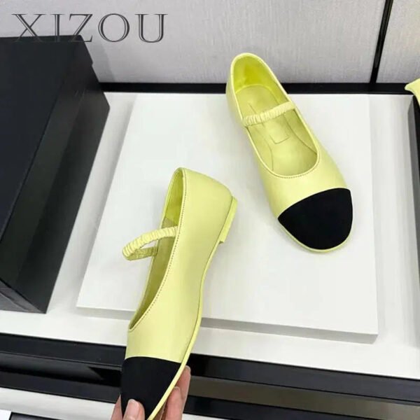 2024 New Cute Style Single Layer Shoes Genuine Leather Flats and Loose Toe Mary Jane Shoes Colorful Block Round Toe Ballet Shoes-Solefeat