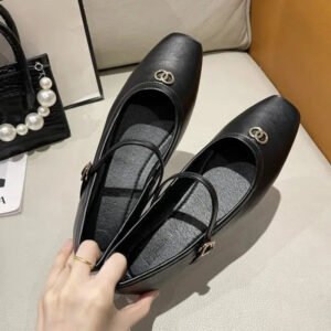 Fashion Vintage Metal Decoration A Button Mary Jane Woman Shoes Designer New Square Head Shallow Mouth Flat Women's Shoes-Solefeat