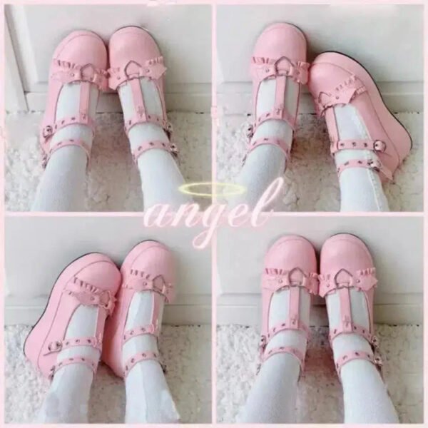 new Sweet Heart Buckle Wedges Mary Janes Women Pink T-Strap Chunky Platform Lolita Shoes Woman Punk Gothic Cosplay Shoes 43-Solefeat