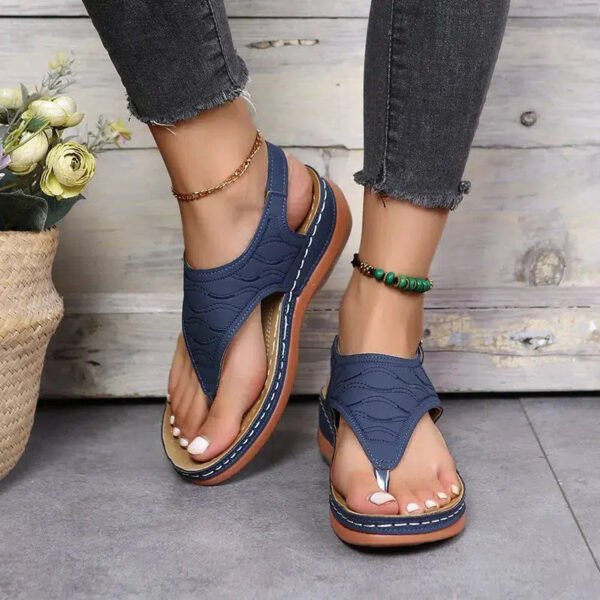 Summer Ladies Wedge Sandals PU Leather Material Solid Color Thick Sole Roman Style Buckle Strap Fashion Casual Beach Sandals-Solefeat