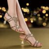 New Summer Sandals Women Leather Rhinestones Hollowed-out Diamond Roman Open-toe High-heeled Fish Mouth Sandals Shoes-Solefeat