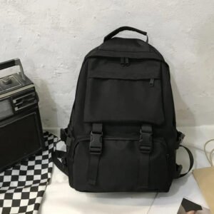 Backpacks Preppy Students Backpack Large Capacity Button Travel Bag Solid Simple Harajuku Chic Fashion Retro Unisex High Street-Sole Feat