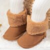 KIDSUN Newborn Baby Boots Winter Warm Girls Boys Baby Toddler Shoes First Walkers Infant Soft Sole Fur Snow Booties for 0-18M-Sole Feat