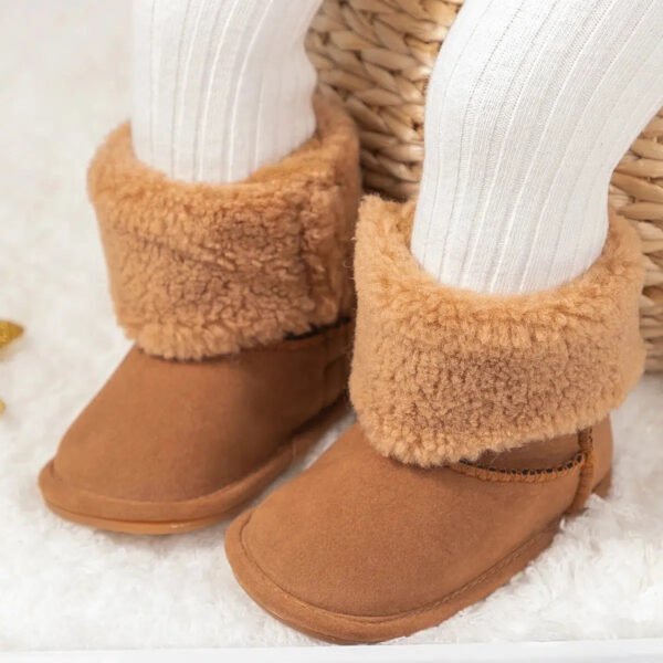 KIDSUN Newborn Baby Boots Winter Warm Girls Boys Baby Toddler Shoes First Walkers Infant Soft Sole Fur Snow Booties for 0-18M-Sole Feat