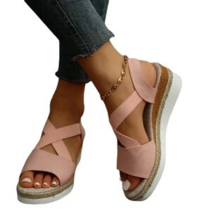 New Hot Selling 2024 Open Toe Wedge Sandals Women's Shoes Elastic Strap Female Sandals Fashion Outdoor Casual Beach Sandals-Solefeat