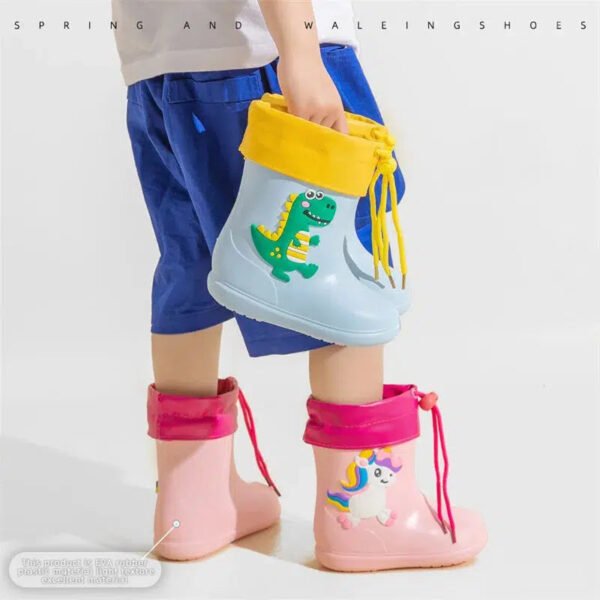 Cute Cartoon Baby Boy Girl Rain Water Shoes Boot Covers Protect Portable Antiskid Children Toddler Rubber Waterproof Boots Kids-Sole Feat