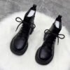 2024 Fashion Round Toe Women’s Platform Non-slip Leather Booties Lace-up Booties Outdoor Casual Daily Martin Boots Botas Mujer-Solefeat