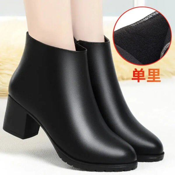 Winter Fashion Women Ankle Solid Color Boots Mid Heels Velvet Thick Heel Shoes Office Soft Sole Cotton Zipper Martin Boots Grace-Solefeat