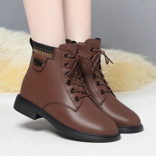 Autumn Winter Warm Soft Leather Thick-Soled Chelsea Martin Boots Fashionable Women Round Toe Zipper Anti-slip Ankle Boots-Solefeat