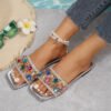 Silver Shiny Slippers Female Summer Wear Out Coarse Heel Color Everything Fashion Rhinestone Sandals Flat Women's Shoes Size 43-Solefeat