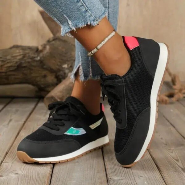 2024Women's Spring New Mesh Breathable Wedge Comfortable Sports Shoes Fashion Color Matching Lace Up Vulcanized Shoes Zapatillas-Solefeat