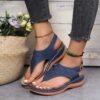 Summer Ladies Wedge Sandals PU Leather Material Solid Color Thick Sole Roman Style Buckle Strap Fashion Casual Beach Sandals-Solefeat