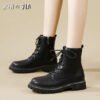 New Thick Sole Versatile Casual Martin Boots Winter Women's Plush Warm Boots Seasonal Single Shoe Lace Up Short Boots 35-41-Solefeat