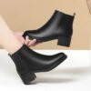 Winter Fashion Women Ankle Solid Color Boots Mid Heels Velvet Thick Heel Shoes Office Soft Sole Cotton Zipper Martin Boots Grace-Solefeat