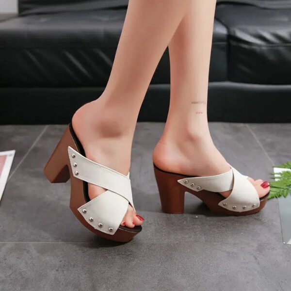 Summer Women Slippers Square High Heel Platform Flock Casual Shoes-Women's Shoes-Solefeat