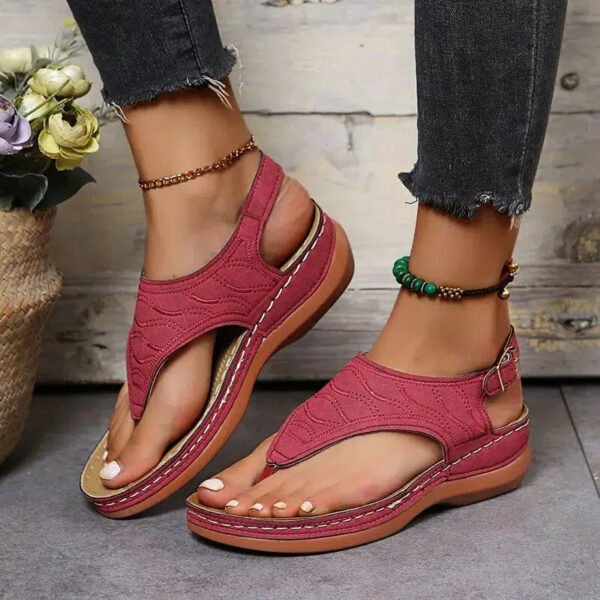 Summer Ladies Wedge Sandals PU Leather Material Solid Color Thick Sole Roman Style Buckle Strap Fashion Casual Beach Sandals-Solefeat