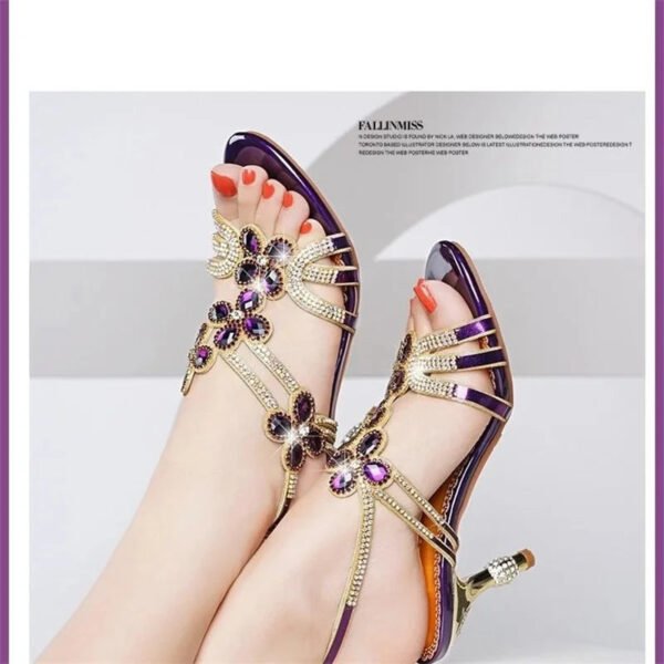 Summer High Heel Sandals Women's New Bohemian Diamond Inlaid Buckle Stiletto Shoes Elegant Fashion Roman Beach Shoes-Solefeat