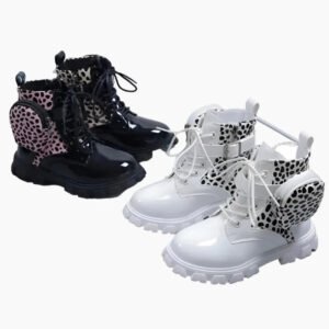 Fashion Ankle Boots British Style Princess Shoes 2023 New Autumn Non-slip Side Zipper Girls Shoes Buckle Bag Leather Short Boots-Sole Feat