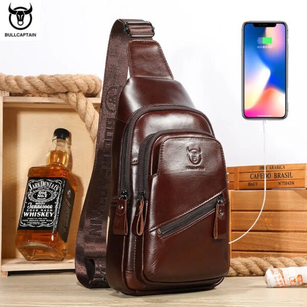 BULLCAPTAIN 2023 The Latest Men's Leather Chest Bag Large Capacity Casual Men's Messenger Bag Classic Leather Chest Bag XB 127-Sole Feat