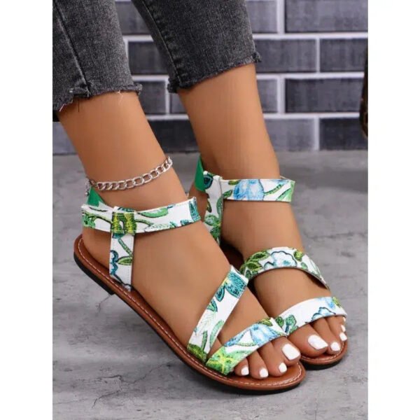 Slippers Women Colorblock Strap Peep Toe Flat Sandals Lady Summer Casual Slingback Going Out Flats Party Shoes Sandals-Solefeat