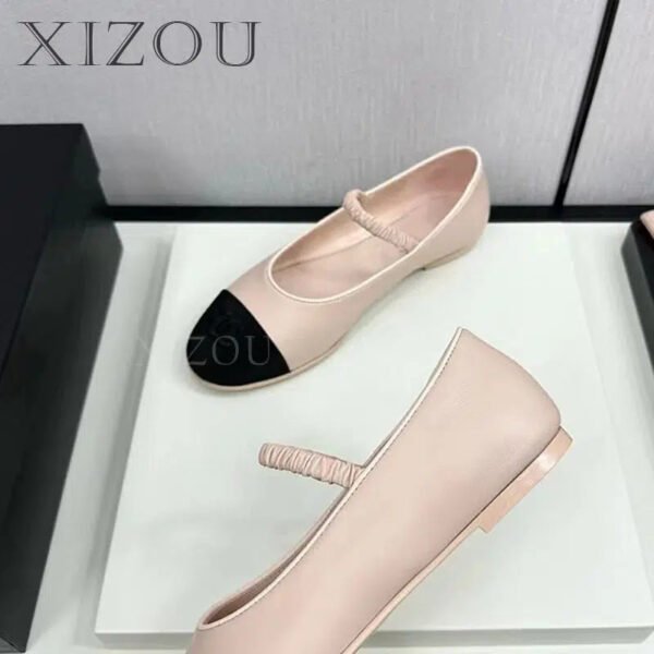 2024 New Cute Style Single Layer Shoes Genuine Leather Flats and Loose Toe Mary Jane Shoes Colorful Block Round Toe Ballet Shoes-Solefeat