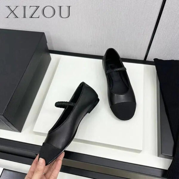 2024 New Cute Style Single Layer Shoes Genuine Leather Flats and Loose Toe Mary Jane Shoes Colorful Block Round Toe Ballet Shoes-Solefeat