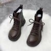 2024 Fashion Round Toe Women’s Platform Non-slip Leather Booties Lace-up Booties Outdoor Casual Daily Martin Boots Botas Mujer-Solefeat