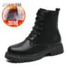 New Thick Sole Versatile Casual Martin Boots Winter Women's Plush Warm Boots Seasonal Single Shoe Lace Up Short Boots 35-41-Solefeat