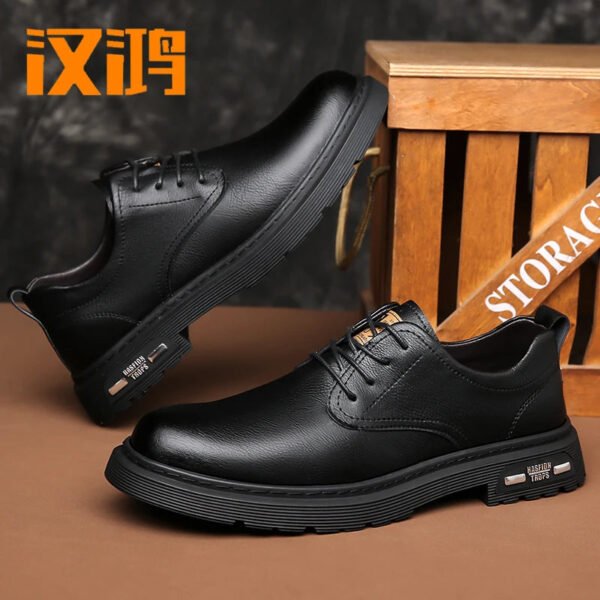 Hanhong leather shoes, men's spring British style work shoes, Martin boots, formal casual large toe thick soled men's leather sh-Solefeat