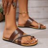 Womens Leather Cover Toe Slipper Fashion Summer Flat Sandals-Women's Shoes-Solefeat