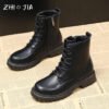 New Thick Sole Versatile Casual Martin Boots Winter Women's Plush Warm Boots Seasonal Single Shoe Lace Up Short Boots 35-41-Solefeat