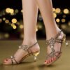 New Summer Sandals Women Leather Rhinestones Hollowed-out Diamond Roman Open-toe High-heeled Fish Mouth Sandals Shoes-Solefeat