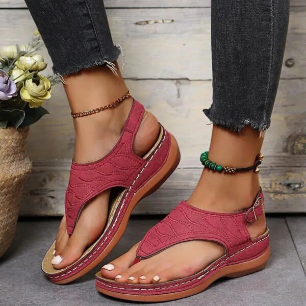 Summer Ladies Wedge Sandals PU Leather Material Solid Color Thick Sole Roman Style Buckle Strap Fashion Casual Beach Sandals-Solefeat