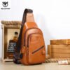 BULLCAPTAIN 2023 The Latest Men's Leather Chest Bag Large Capacity Casual Men's Messenger Bag Classic Leather Chest Bag XB 127-Sole Feat