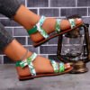 Slippers Women Colorblock Strap Peep Toe Flat Sandals Lady Summer Casual Slingback Going Out Flats Party Shoes Sandals-Solefeat