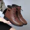 Autumn Winter Warm Soft Leather Thick-Soled Chelsea Martin Boots Fashionable Women Round Toe Zipper Anti-slip Ankle Boots-Solefeat