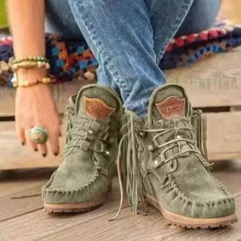 Boots Women 2022 Plus Size Tassel Short Autumn and Winter New Flat Boots Retro Fashion Thick Sole Ankle Boots Keep Warm Botines-Solefeat