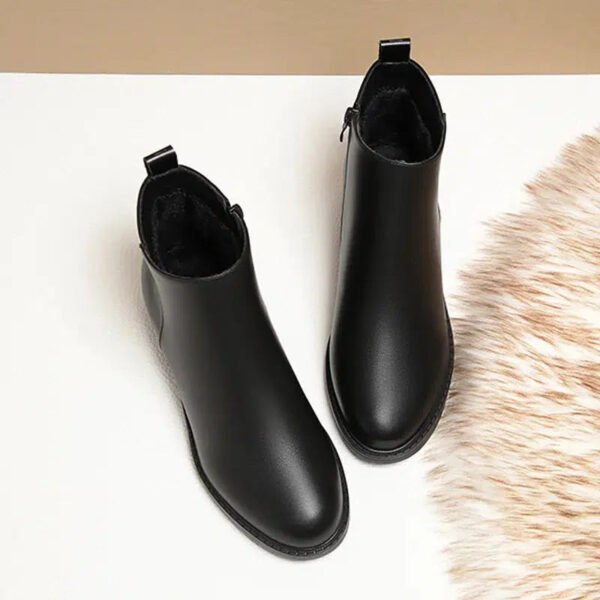 Winter Fashion Women Ankle Solid Color Boots Mid Heels Velvet Thick Heel Shoes Office Soft Sole Cotton Zipper Martin Boots Grace-Solefeat