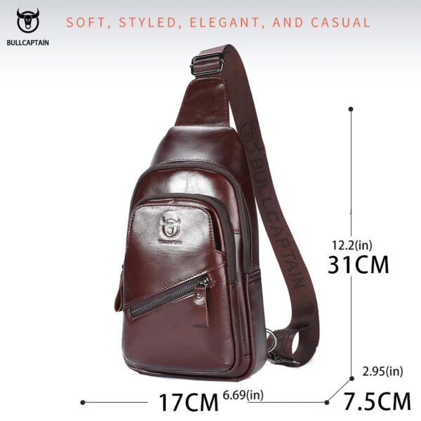 BULLCAPTAIN 2023 The Latest Men's Leather Chest Bag Large Capacity Casual Men's Messenger Bag Classic Leather Chest Bag XB 127-Sole Feat