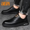 Hanhong leather shoes, men's spring British style work shoes, Martin boots, formal casual large toe thick soled men's leather sh-Solefeat